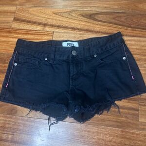 PINK Victoria's Secret Black Denim booty shorts Shorts Frayed Hem Pink Stitching